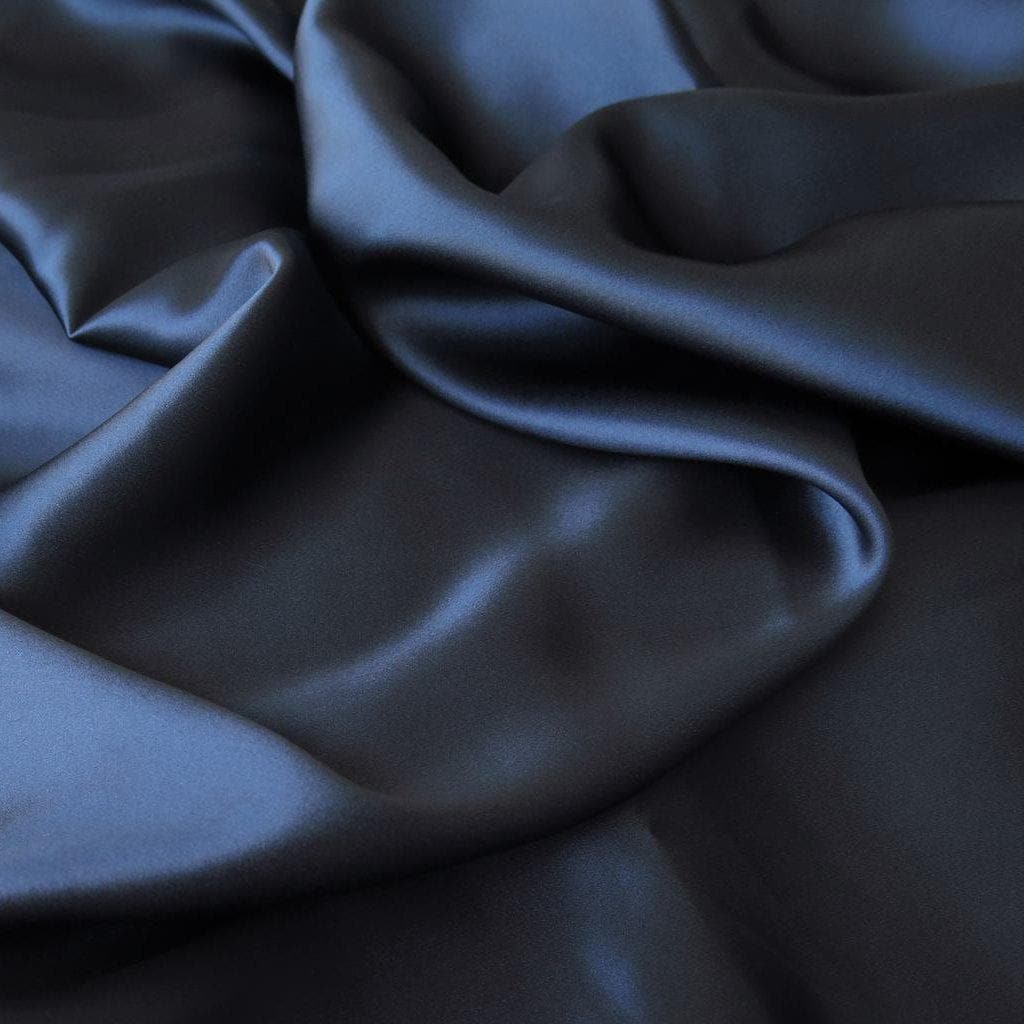 Junior Blue Sandwash Satin — lightweight and soft with a smooth luster satin finish, 100% mulberry silk, 140cm wide