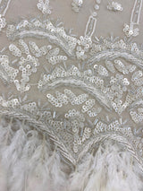 Ivory Feather Tulle — featuring hand-beading and sequins, 100% polyester, 110cm wide
