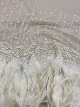 Ivory Feather Tulle — featuring hand-beading and sequins, 100% polyester, 110cm wide