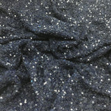 Navy Sequin Georgette — heavily sequined on a 100% silk georgette base, with sequins running the length, 110cm wide
