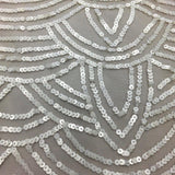 Ivory Scallop Sequin Tulle — featuring scalloped edges and sequins, 100% nylon, 110cm wide
