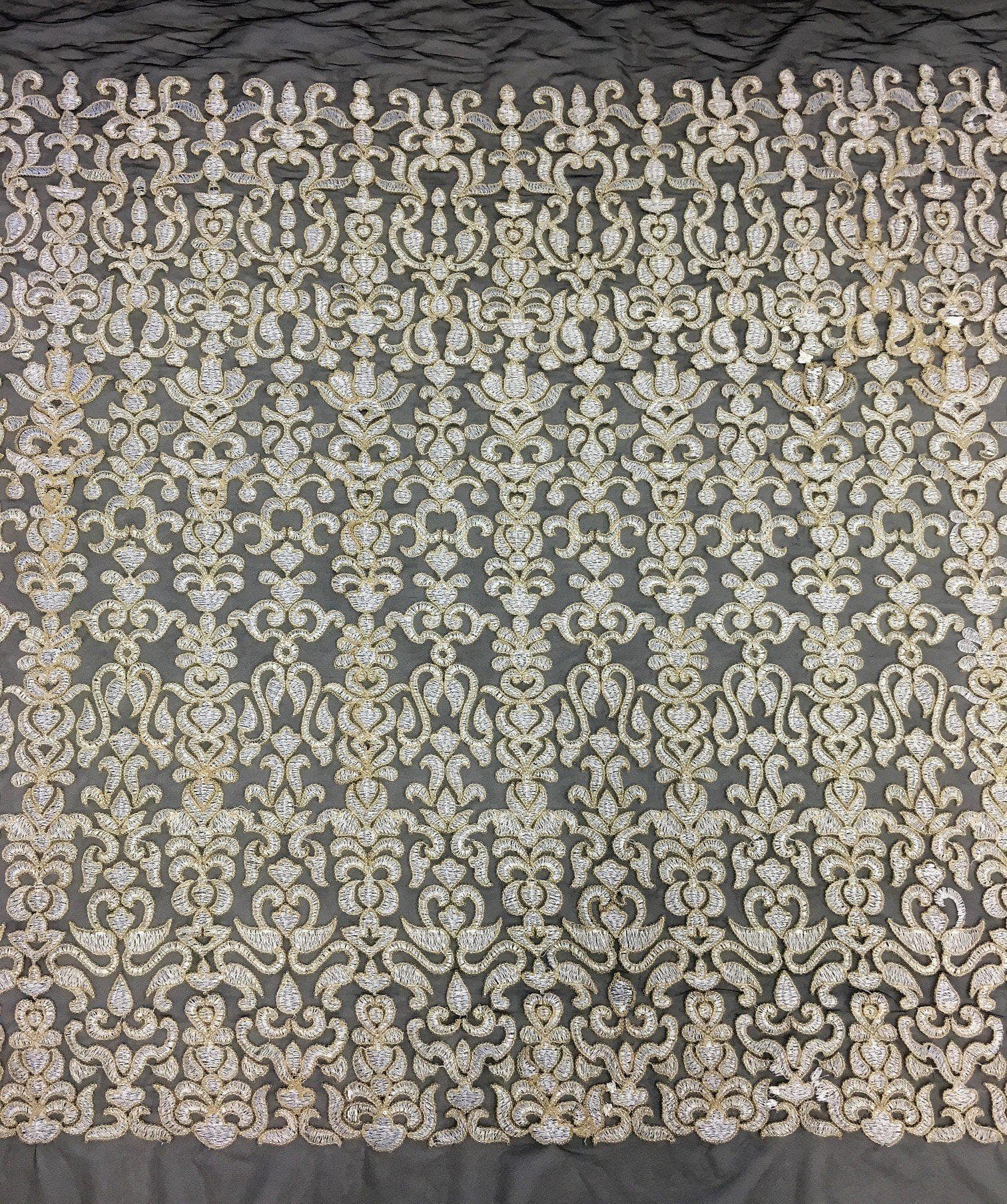 Beige Embroidered Tulle — featuring sequins, 100% nylon, 105cm wide