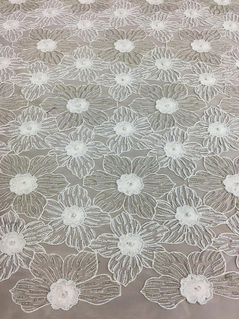 Floral Beaded Tulle (K24151) 1/Ivory