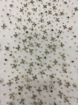 Ivory Beaded Tulle — featuring hand-beading and sequins, 100% nylon, 140cm wide