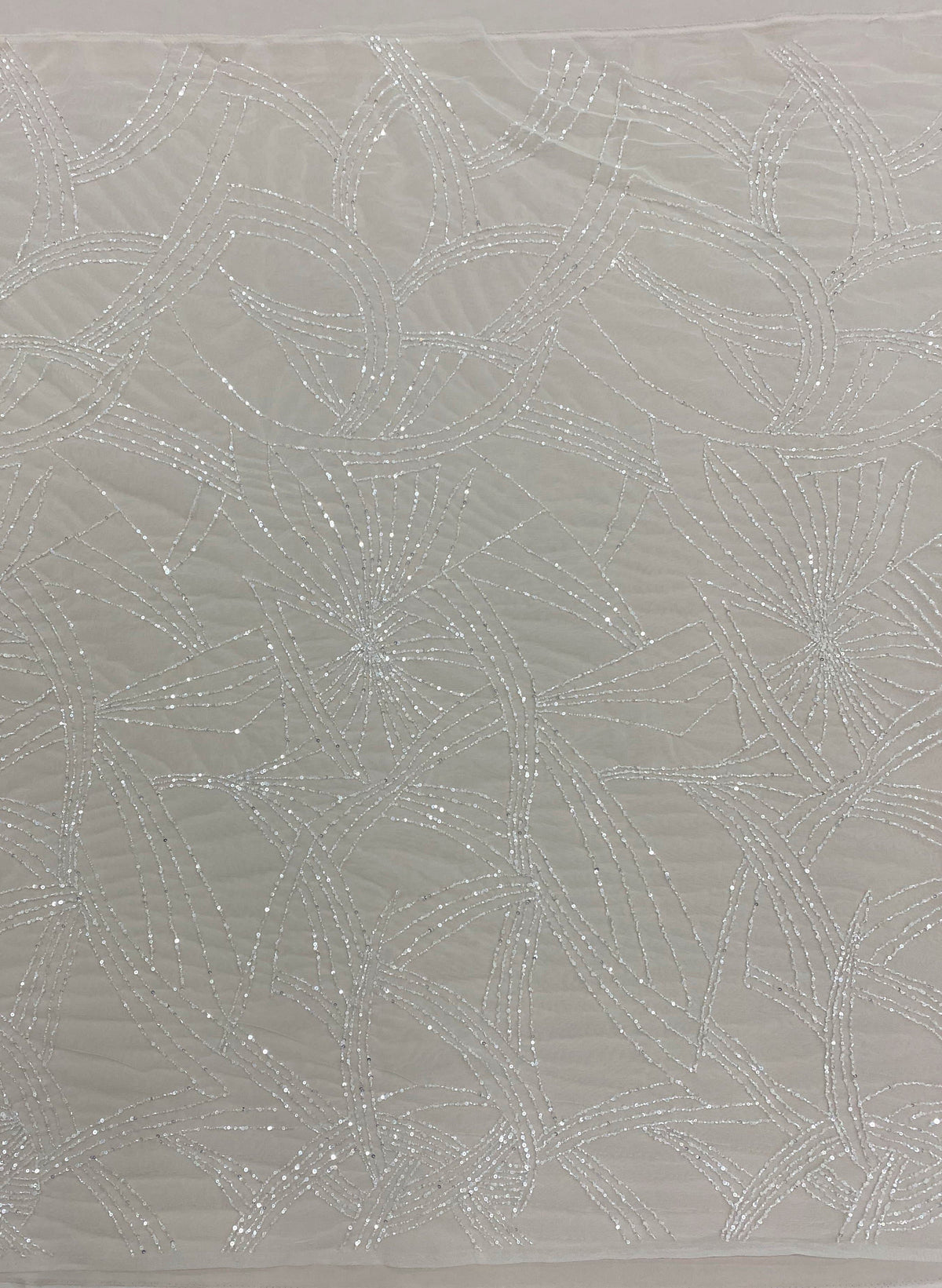 Asymmetrical Geometric Beaded Tulle (K24515) Ivory
