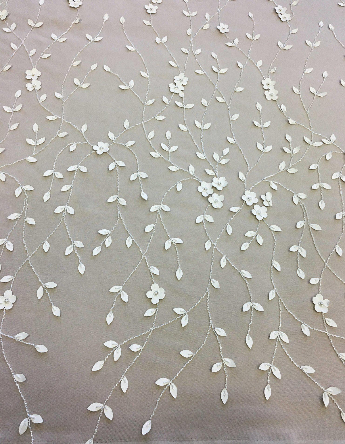 Leather Floral Embellished Tulle (K24987) - Ivory