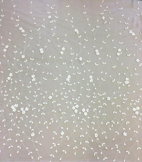 Leather Floral Embellished Tulle (K24987) Ivory