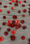 Floral Sequin Tulle (K25124) Red/Black
