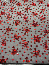 Red / Black Floral Sequin Tulle — featuring hand-beading and sequins, 100% nylon, 105cm wide
