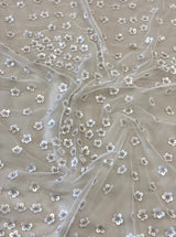 Ivory / Pink Floral Sequin Tulle — featuring hand-beading and sequins, 100% nylon, 110cm wide