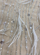 Ivory Feather Embellished Tulle — featuring hand-beading, 100% nylon, 140cm wide