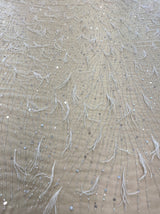 Ivory Feather Embellished Tulle — featuring hand-beading, 100% nylon, 140cm wide