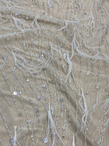 Ivory Feather Embellished Tulle — featuring hand-beading, 100% nylon, 140cm wide