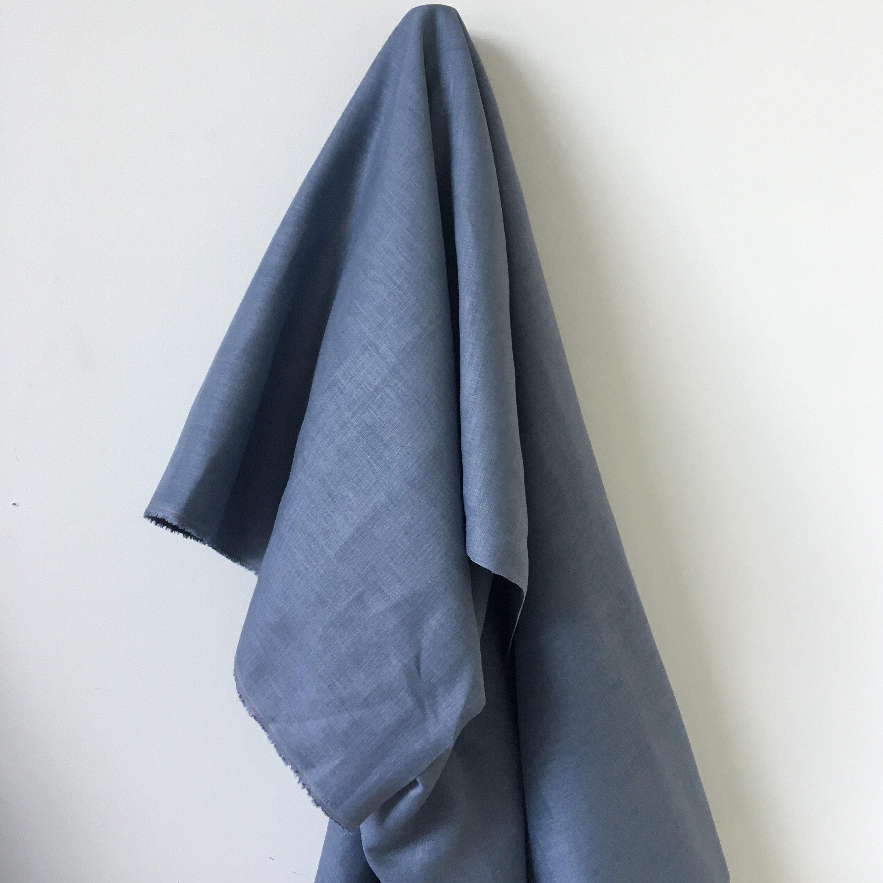 Gunmetal Linen — mid-weight plain-weave linen with a slightly crisp handle that softens with wear, 100% linen, 135cm wide