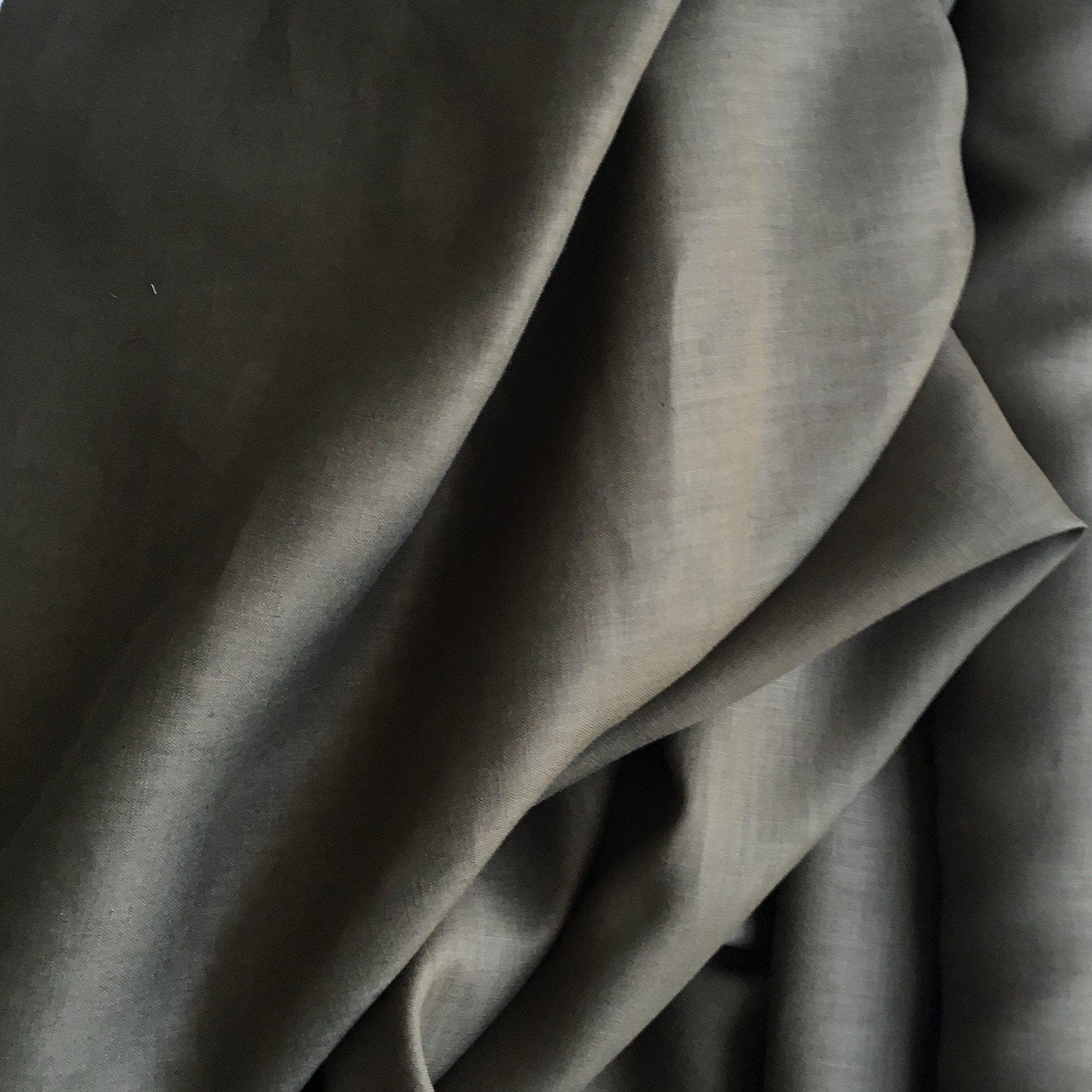 Olive Linen — mid-weight plain-weave linen with a slightly crisp handle that softens with wear, 100% linen, 135cm wide