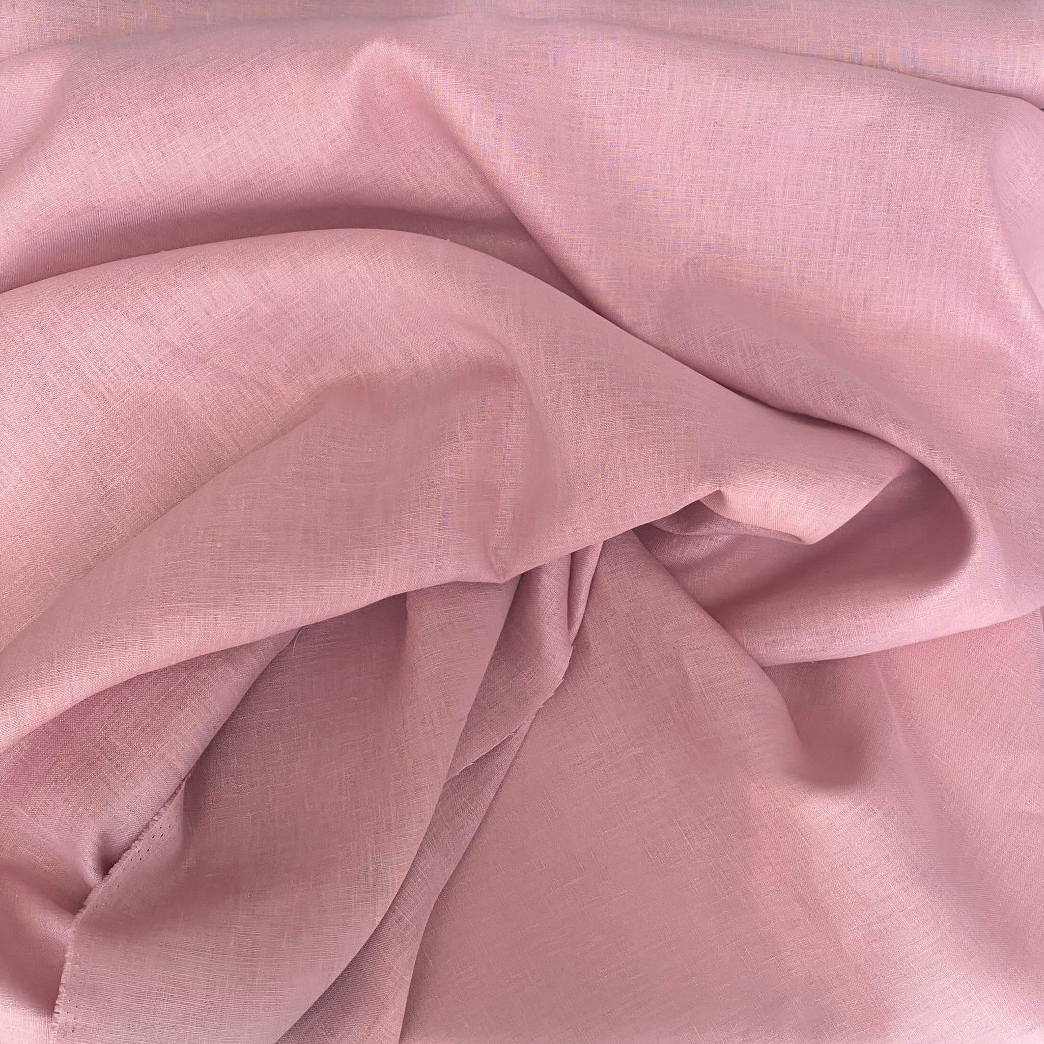 Dusty Pink Linen — mid-weight plain-weave linen with a slightly crisp handle that softens with wear, 100% linen, 135cm wide