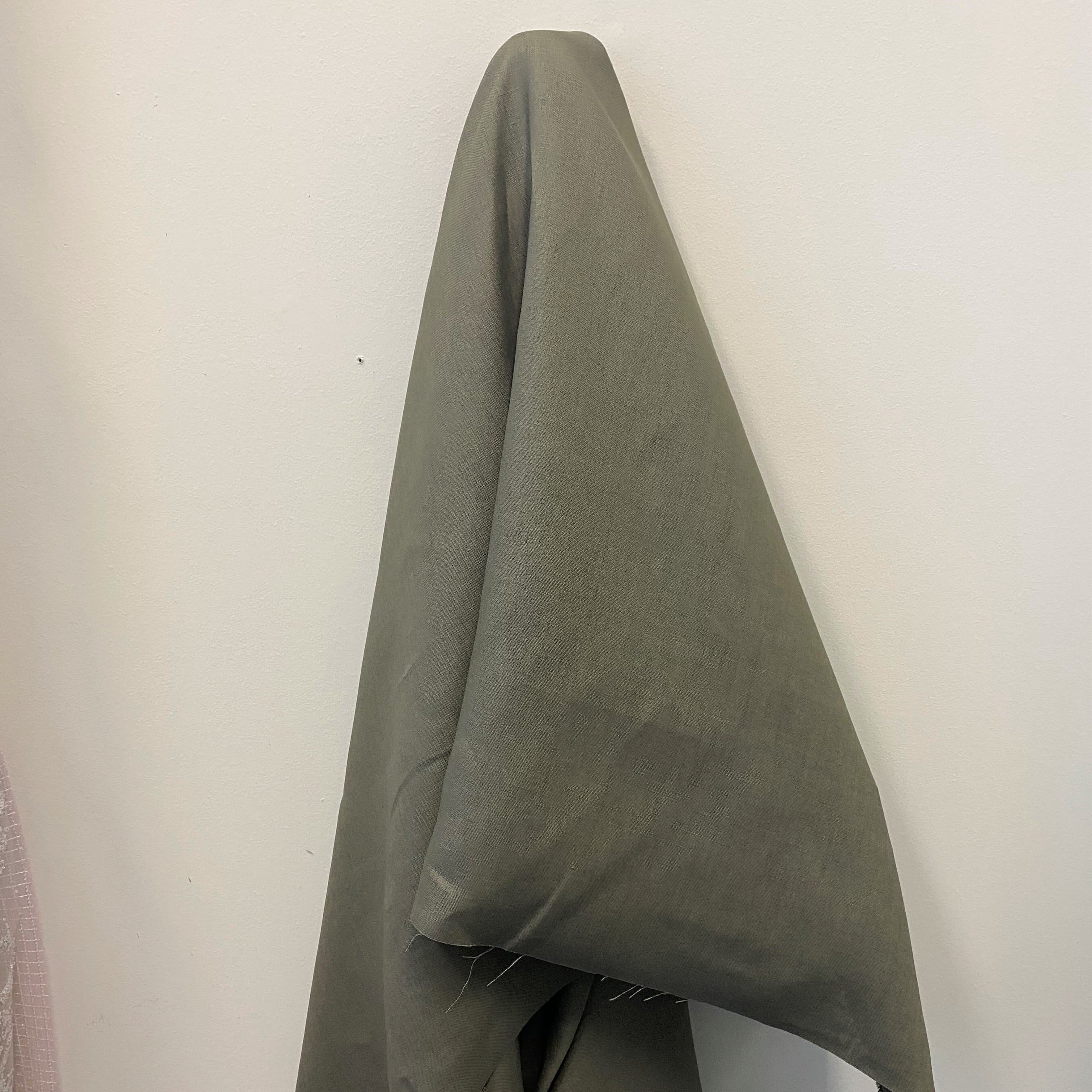 Sage Linen — mid-weight plain-weave linen with a slightly crisp handle that softens with wear, 100% linen, 135cm wide