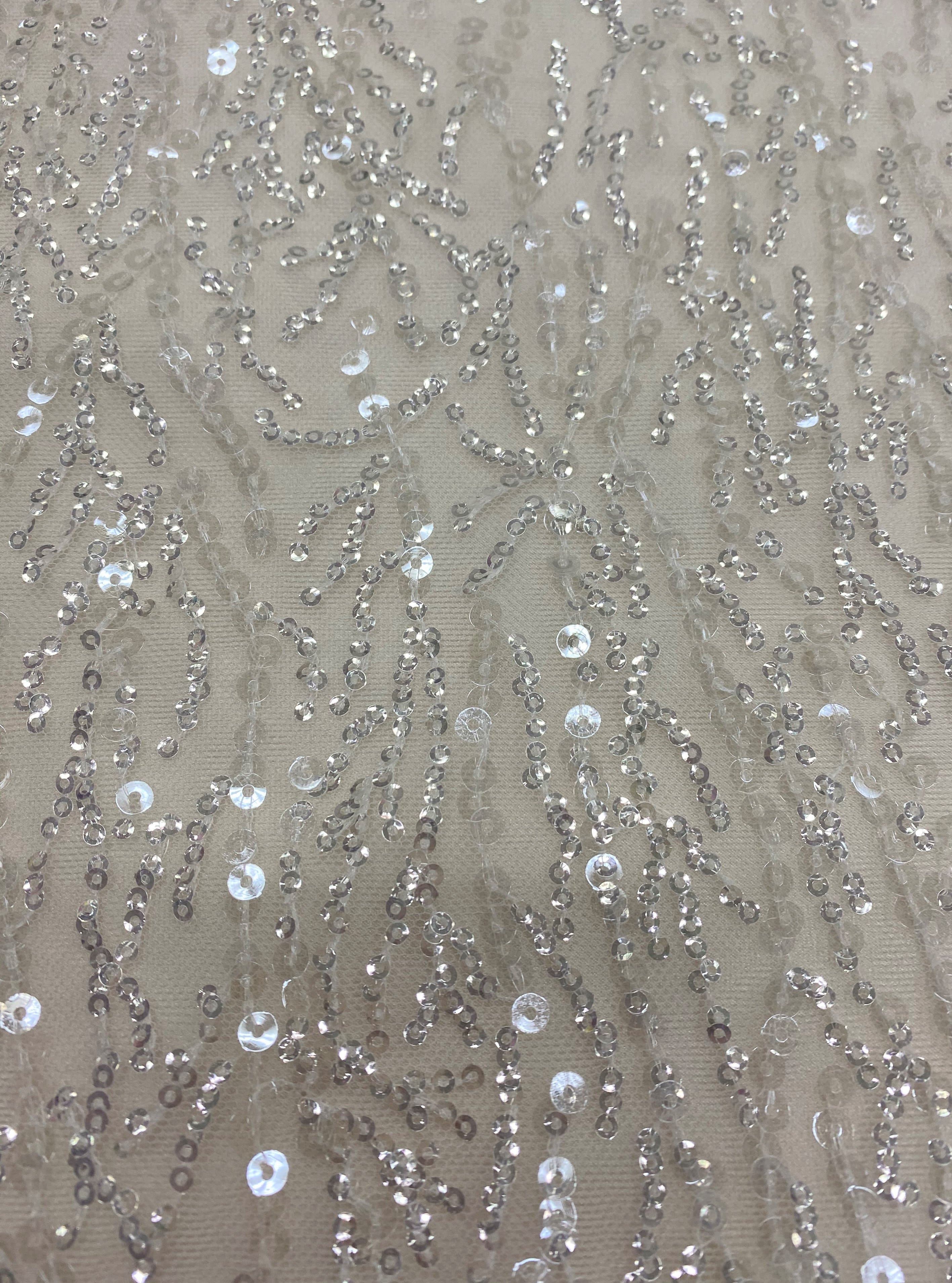 Ivory Sequined Tulle — featuring sequins, 60% rayon 40% nylon, 130cm wide