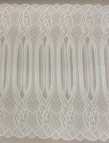 Ivory Heavily Embellished Tulle — featuring scalloped edges and hand-beading, 50% nylon 50% rayon, 130cm wide