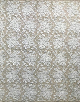 Ivory Floral Embroidered Tulle — featuring scalloped edges and floral motifs, 50% nylon 50% rayon, 130cm wide