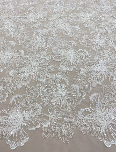 Embroidered Corded Tulle (LV11557) Ivory
