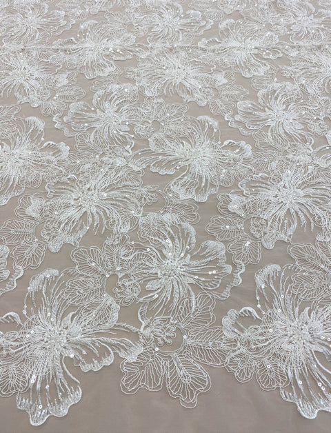 Embroidered Corded Tulle (LV11557) Ivory