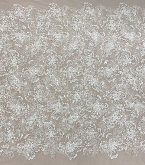 Embroidered Corded Tulle (LV11557) Ivory