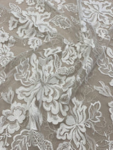 Ivory Embellished Tulle — featuring floral motifs, a border design and sequins, 30% nylon 60% rayon 10% polyester, 130cm wide