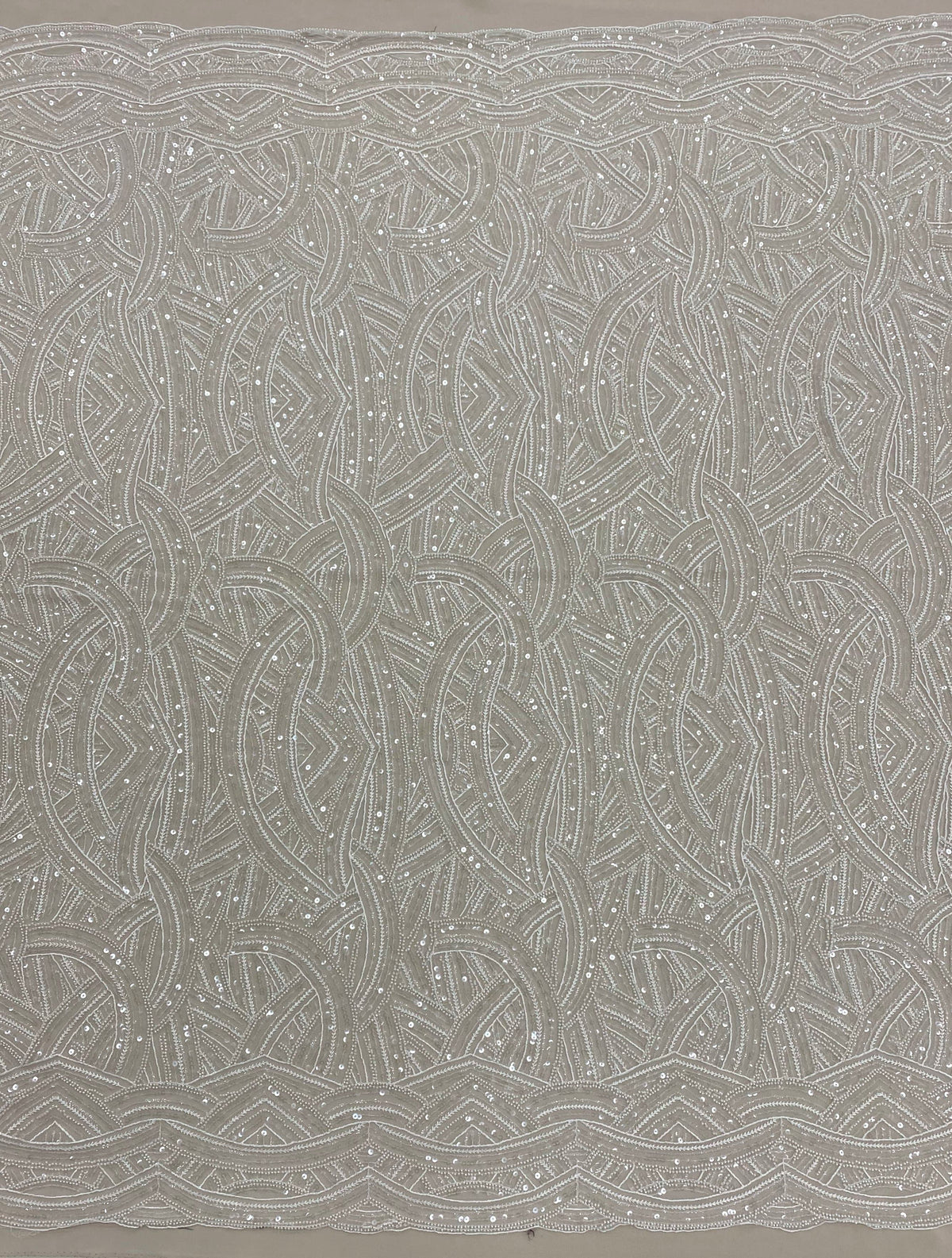 Curved Geometry Embellished Tulle (LV11952) - Ivory