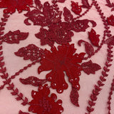 Rust Embellished 3-D Floral Tulle — featuring laser-cut 3-D floral appliqués on a fine tulle