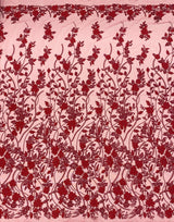 Rust Embellished 3-D Floral Tulle — featuring laser-cut 3-D floral appliqués on a fine tulle