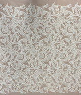 Ivory Embroidered Tulle — featuring floral motifs, hand-beading and sequins, 50% nylon 50% rayon, 130cm wide