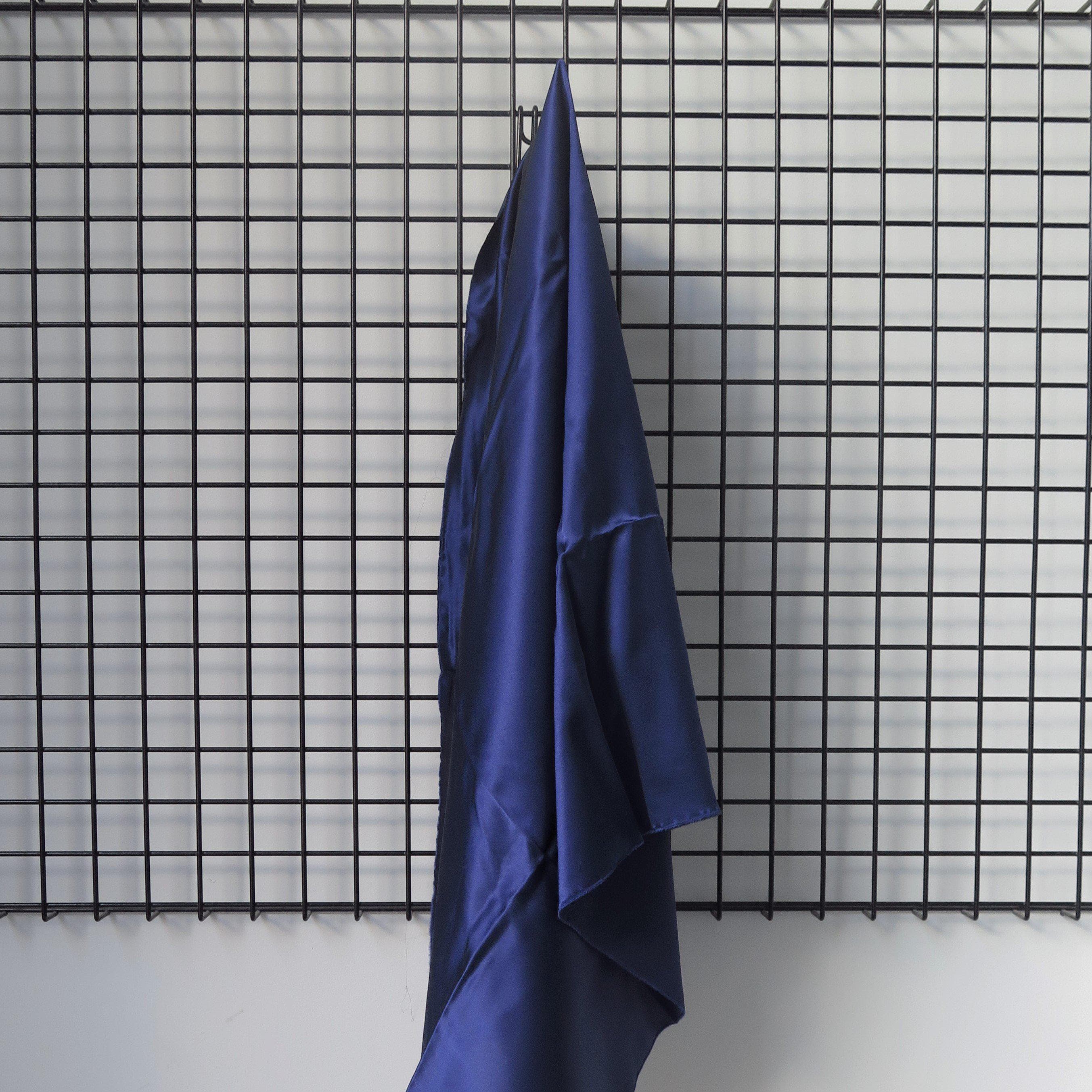 Midnight Sandwash Satin — lightweight and soft with a smooth luster satin finish, 100% mulberry silk, 140cm wide