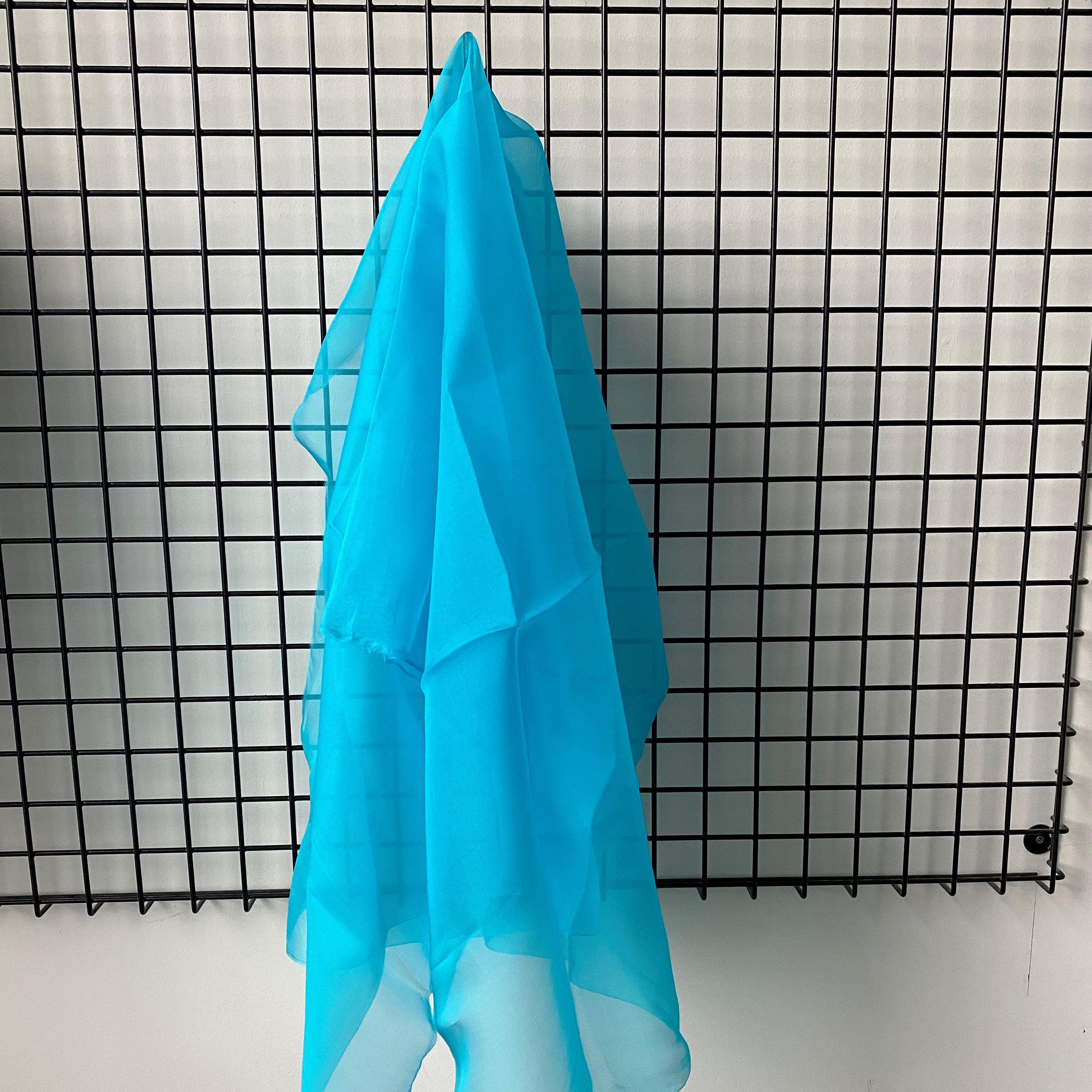Aquamarine Silk Organza — lightweight, sheer and smooth with a low-sheen finish, 100% silk, 137cm wide