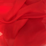 Deep Red Silk Organza — lightweight, sheer and smooth with a low-sheen finish, 100% silk, 137cm wide