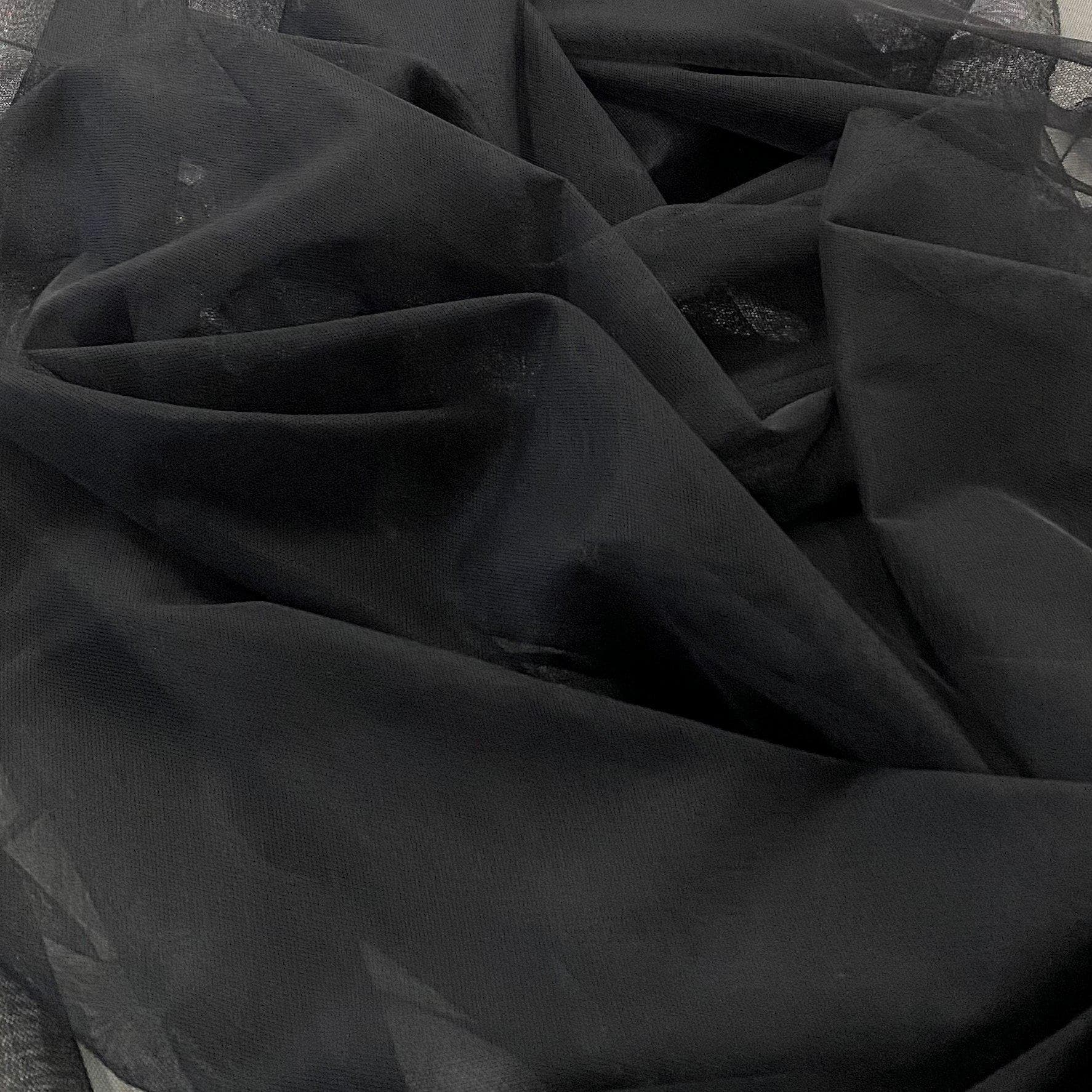 Black Polyester Tulle — lightweight and soft, 100% polyester, 150cm wide