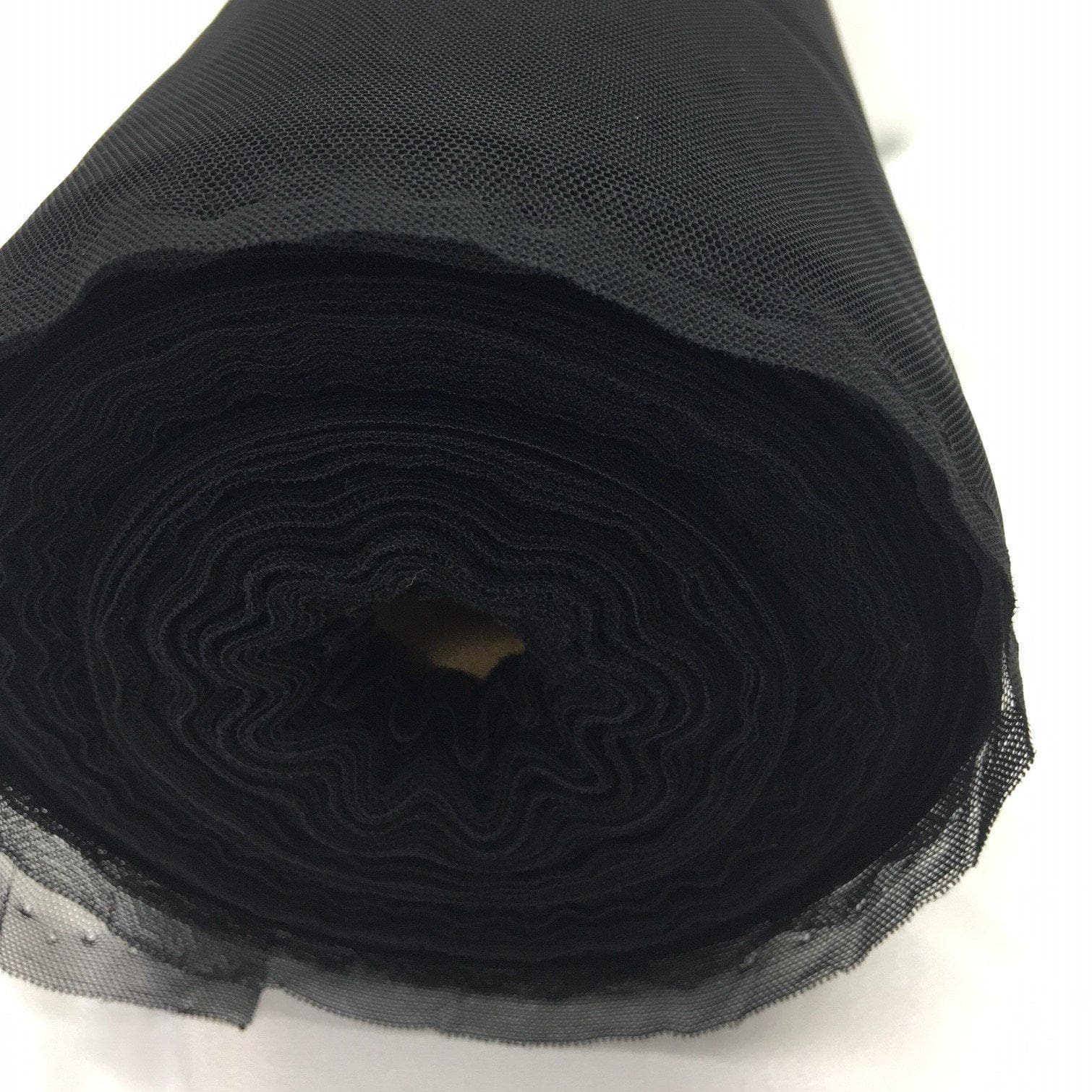 Black Polyester Tulle — lightweight and soft, 100% polyester, 150cm wide