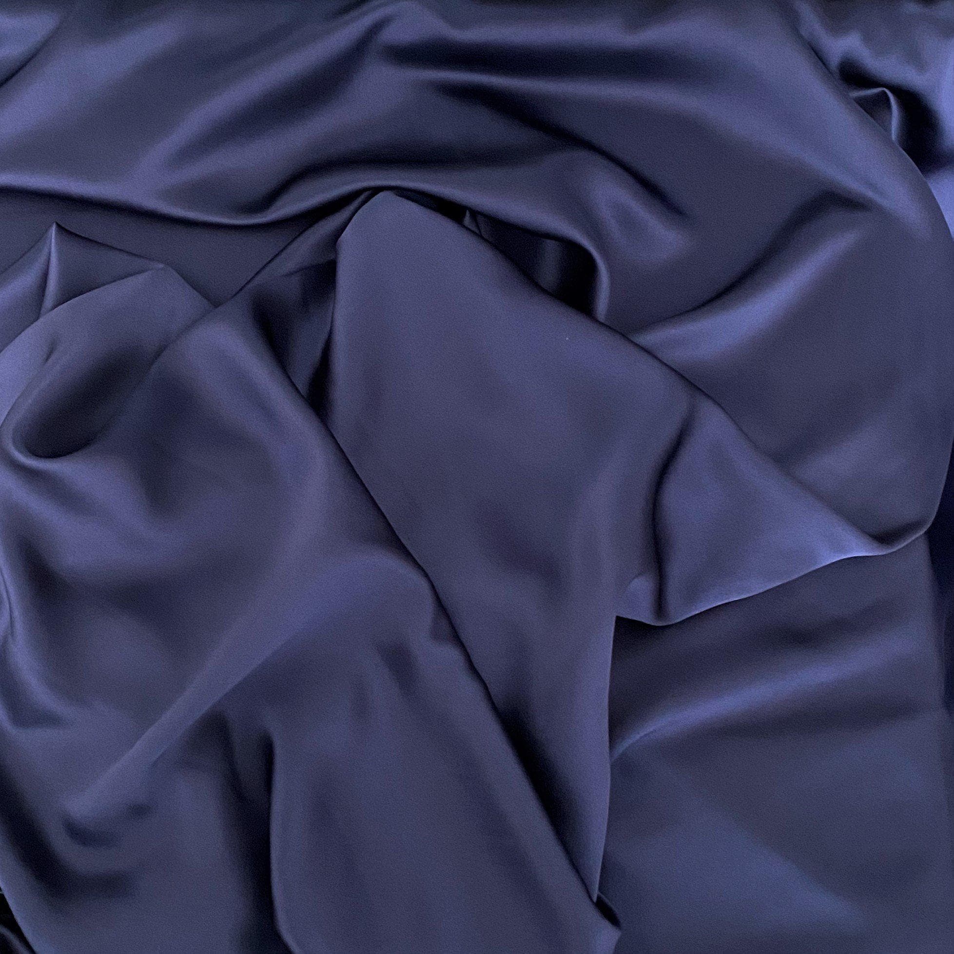 Oxford Blue Sandwash Satin — lightweight and soft with a smooth luster satin finish, 100% mulberry silk, 140cm wide