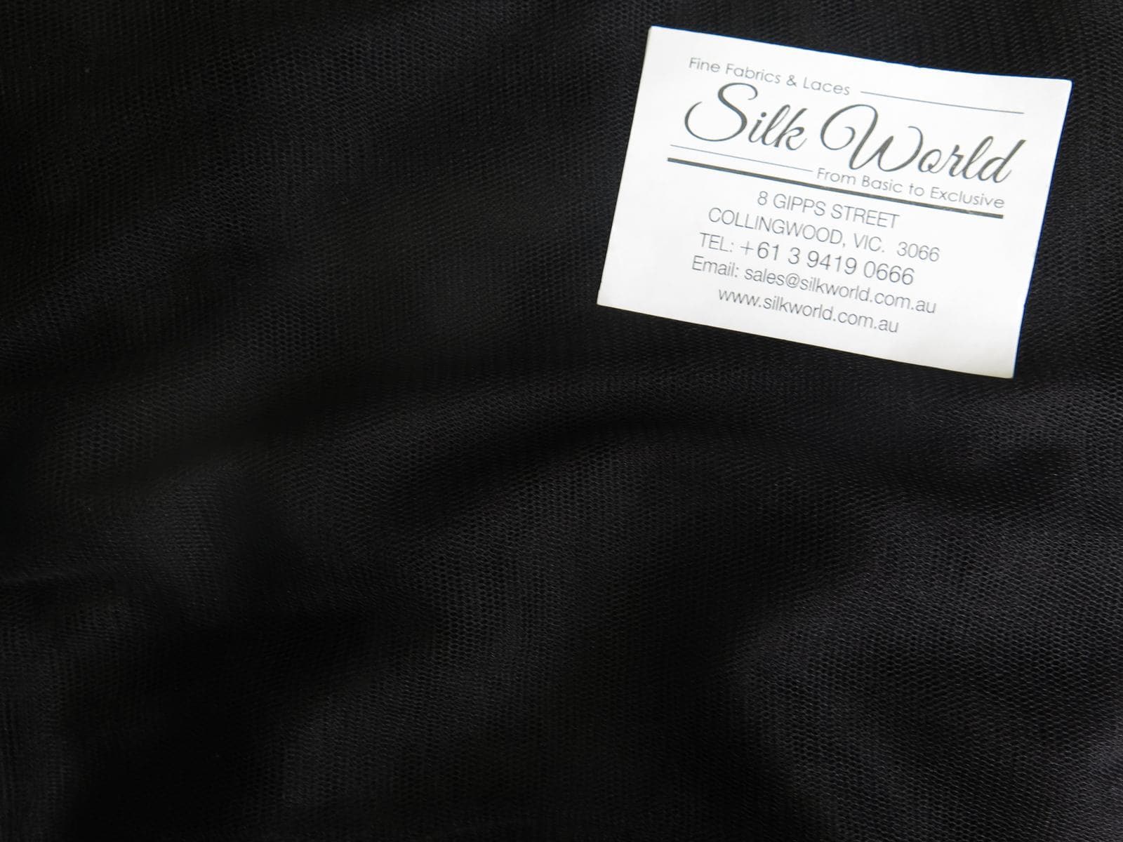 Black Silk Tulle — lightweight, 84% silk 16% polyamide, 180cm wide