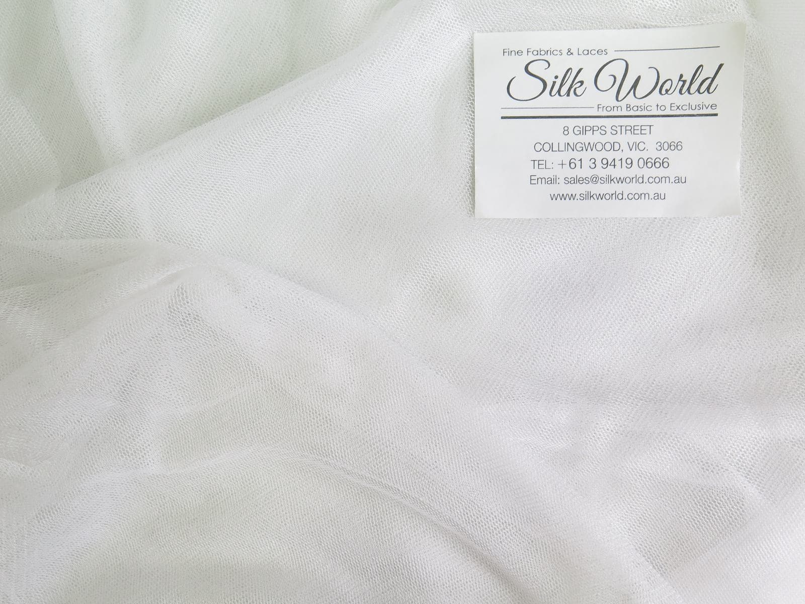 White Silk Tulle — soft, 84% silk 16% polyamide, 180cm wide