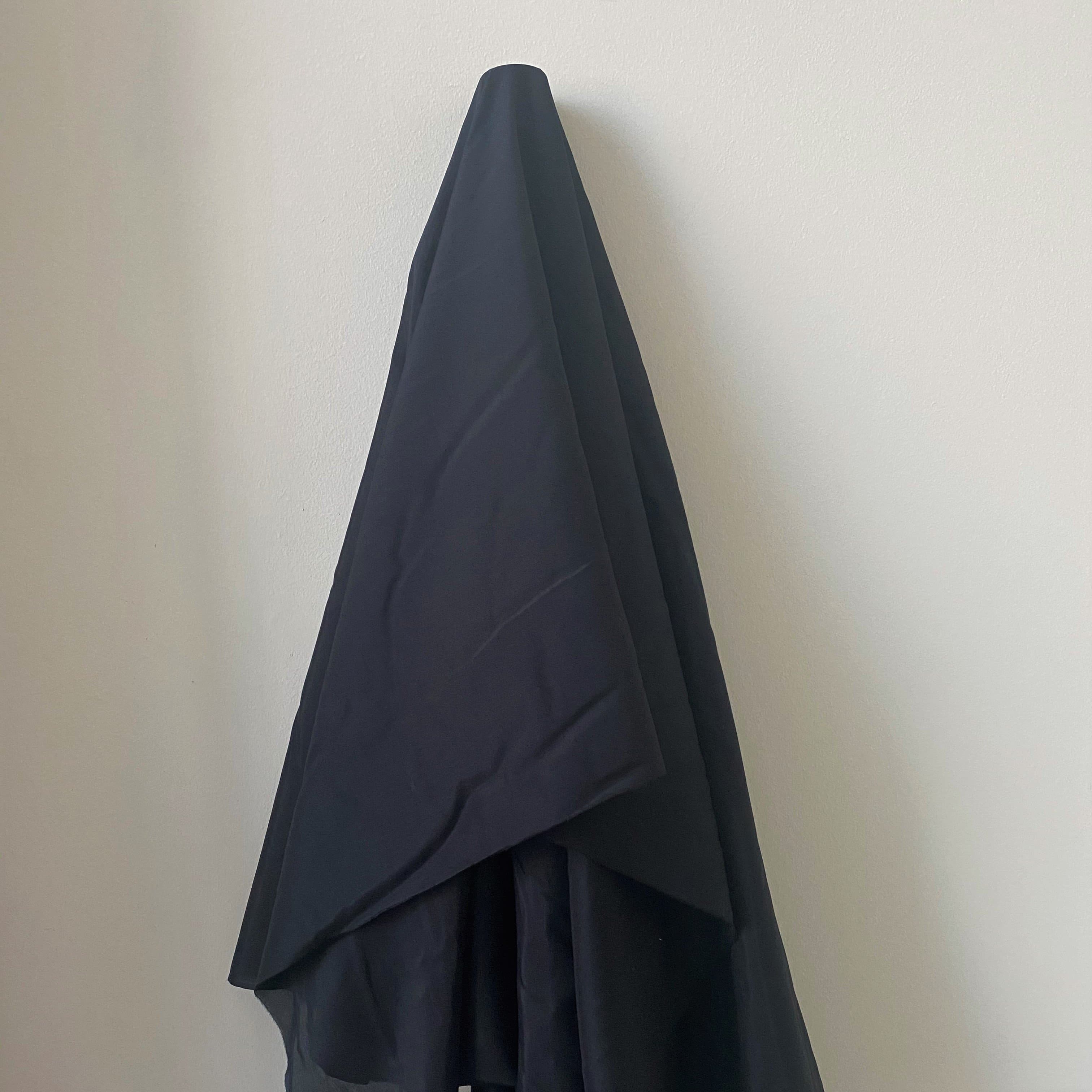 Black Silk Cotton Voile — lightweight with a soft drape, a subtle texture and a low-sheen luster finish, 30% mulberry silk, 70% cotton, 137cm wide