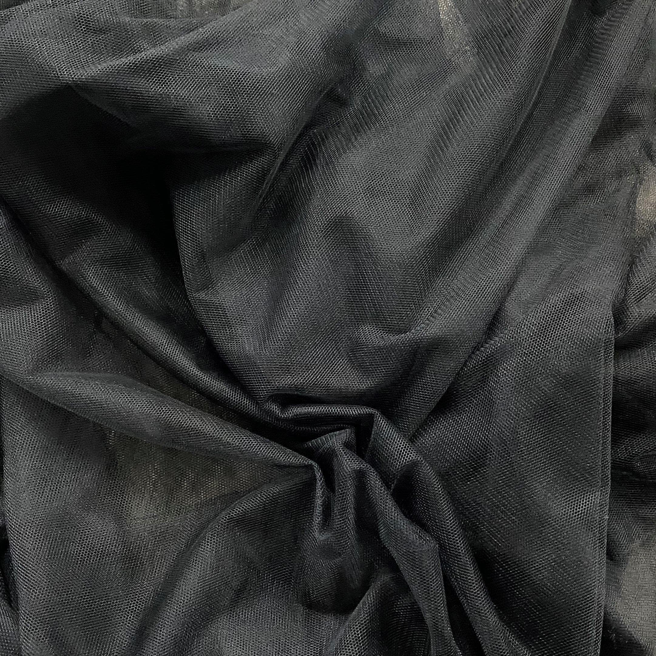 Black Soft Tulle — lightweight and soft, 100% polyester, 300cm wide
