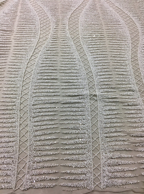 Ornamental hand beaded tulle (SW1375) Ivory