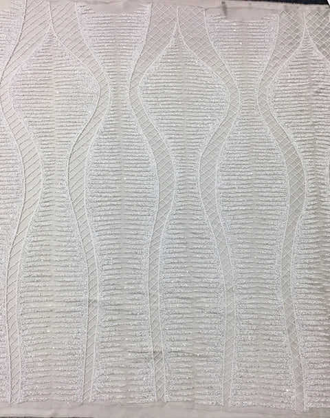 Ornamental hand beaded tulle (SW1375) Ivory