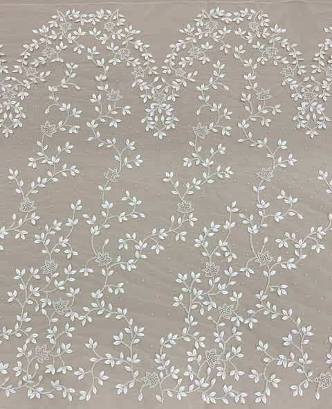 Leather Floral Embellished Tulle (SW1395) Ivory