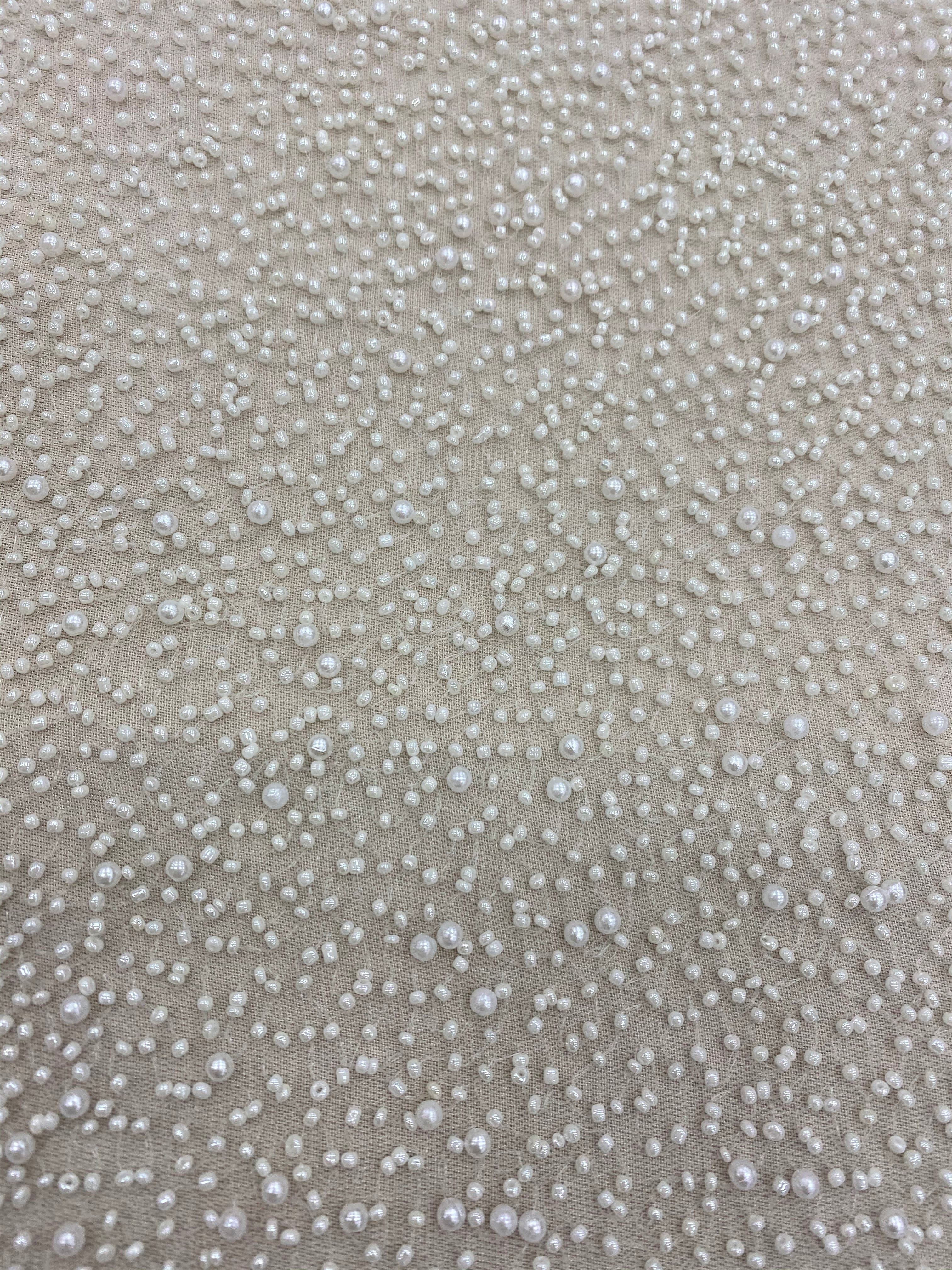 Ivory Beaded Tulle — featuring hand-beading, 100% nylon, 125cm wide
