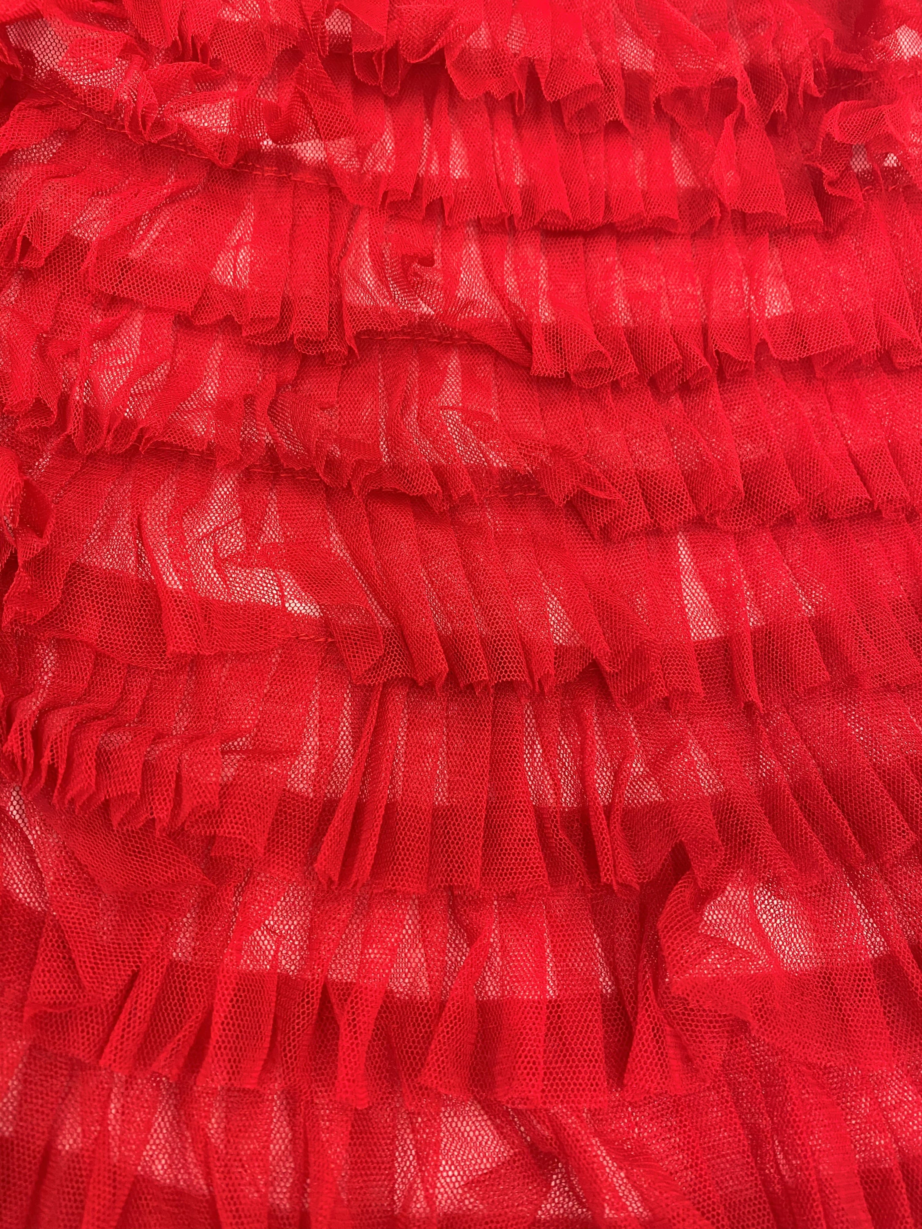 Red Ruffled Tulle — soft, 100% nylon, 135cm wide
