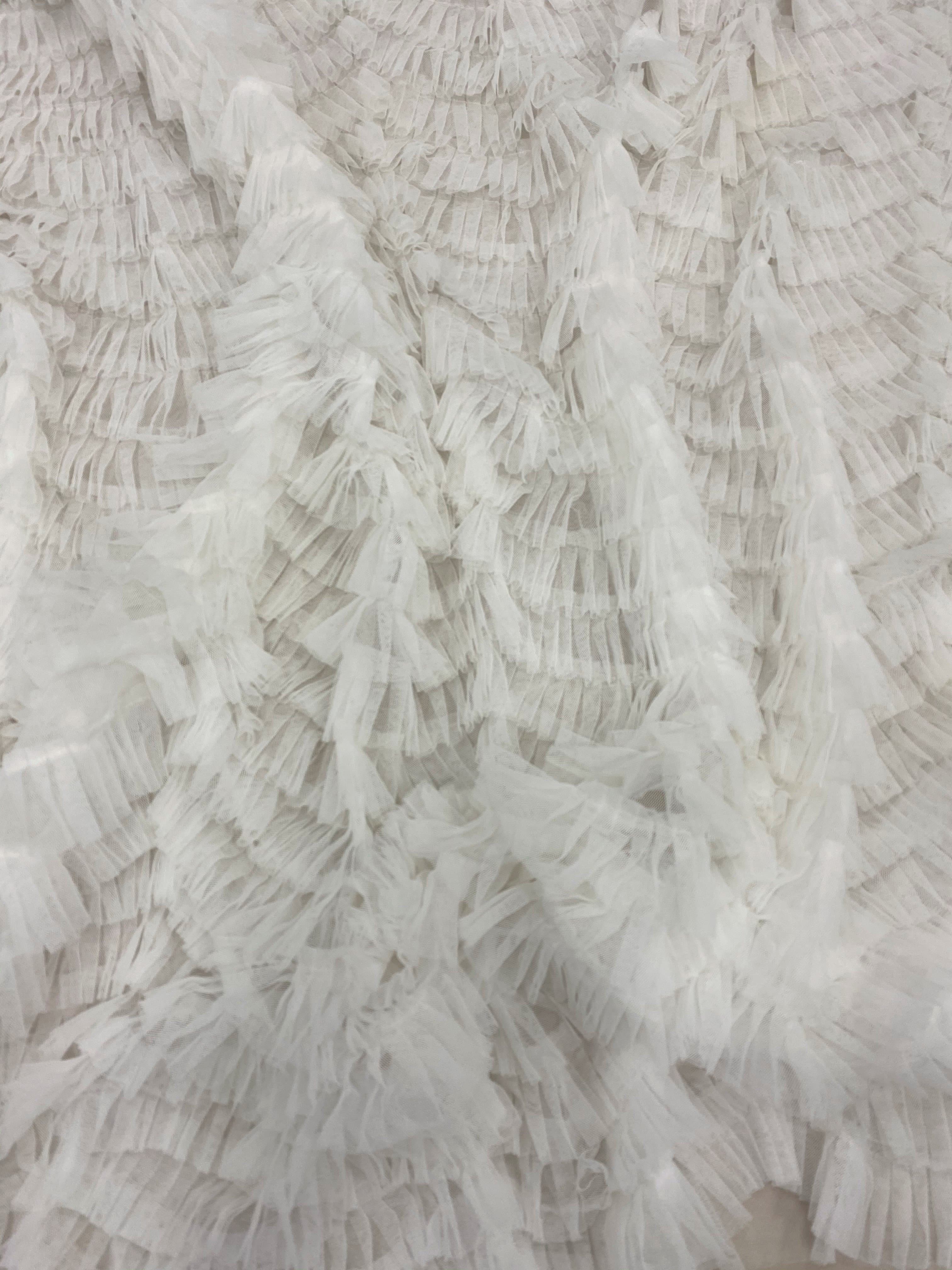 White Ruffled Tulle — soft, 100% nylon, 135cm wide