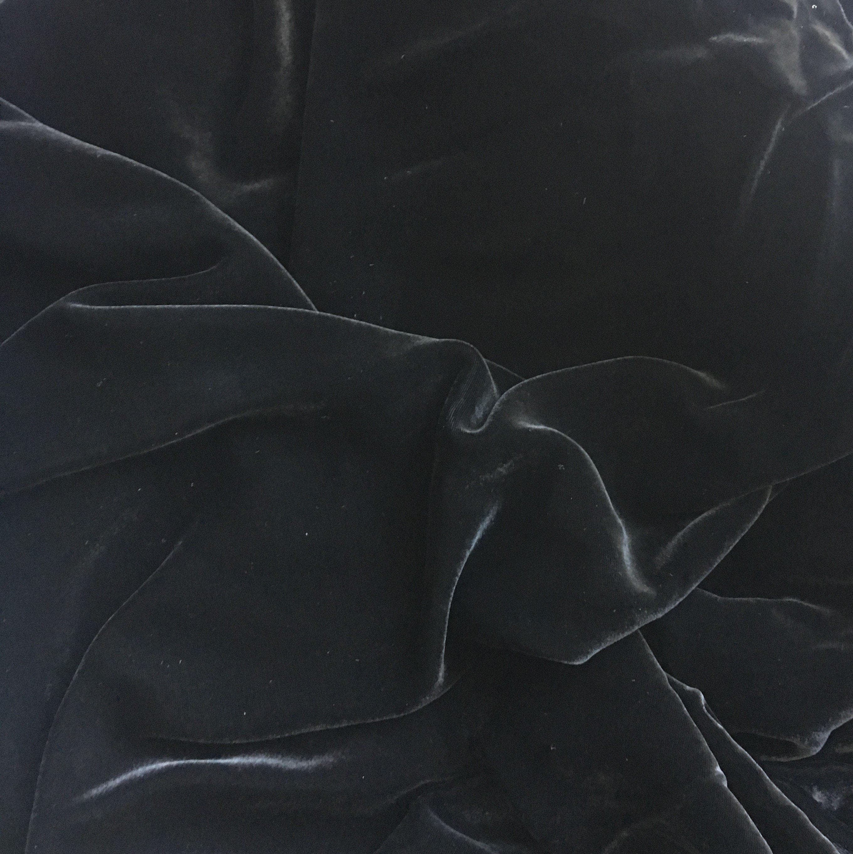 Black Silk Velvet — featuring a low-sheen nap with a soft drape, in silk and rayon, 135cm wide