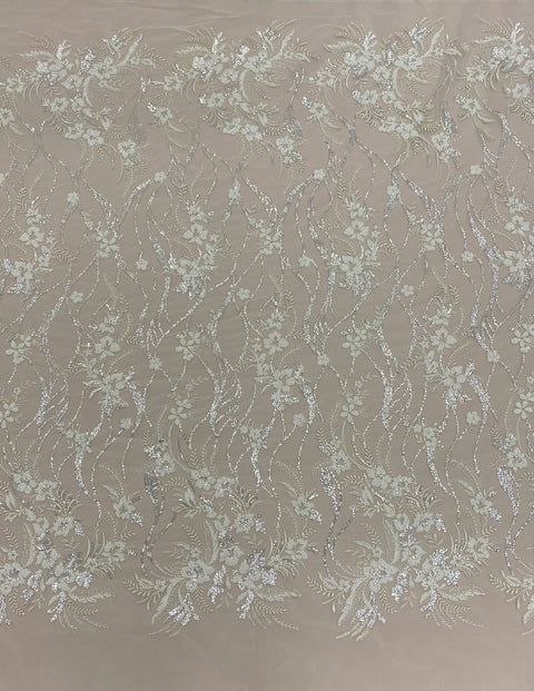 Embellished Floral Tulle (VJ128121) Ivory/ Silver
